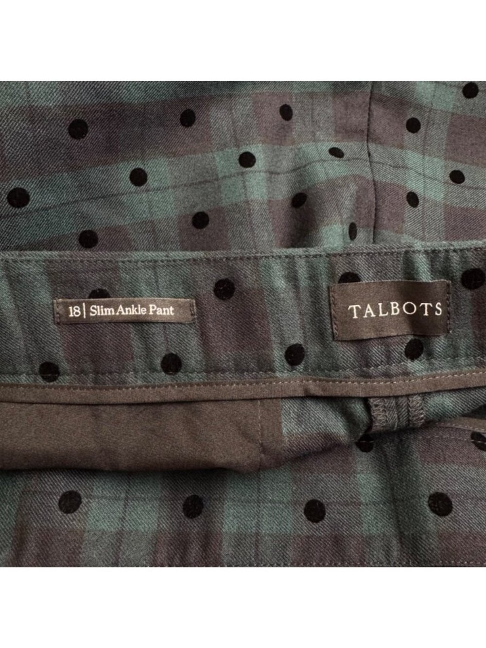 Talbots Slim Ankle Pant Plaid Green Black Wool Blend Sz 18 Preppy Holiday Dressy - Picture 5 of 9